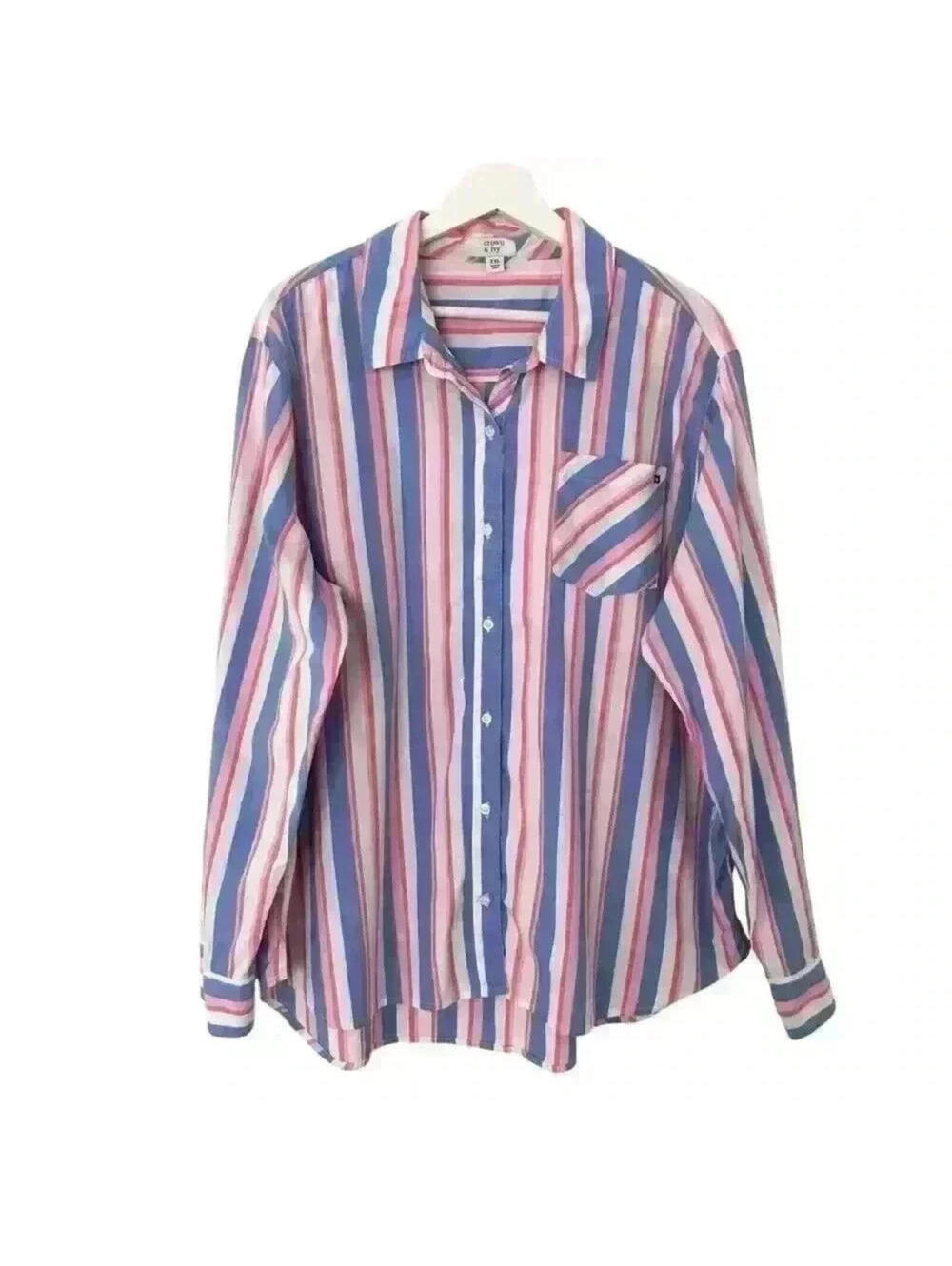 Crown & Ivy Women’s Striped Button Down Long Sleeve Shirt Size XXL